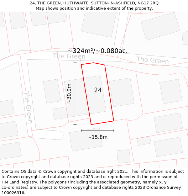 24, THE GREEN, HUTHWAITE, SUTTON-IN-ASHFIELD, NG17 2RQ: Plot and title map