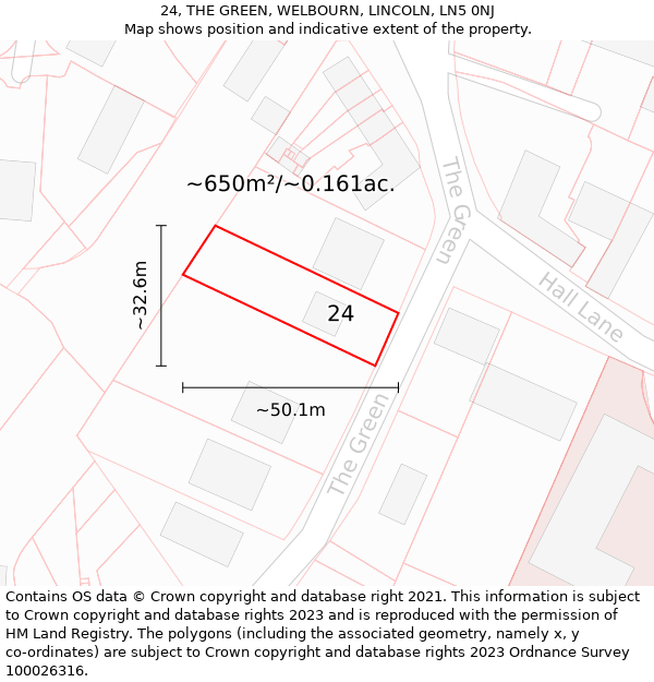 24, THE GREEN, WELBOURN, LINCOLN, LN5 0NJ: Plot and title map