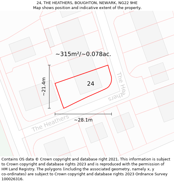 24, THE HEATHERS, BOUGHTON, NEWARK, NG22 9HE: Plot and title map