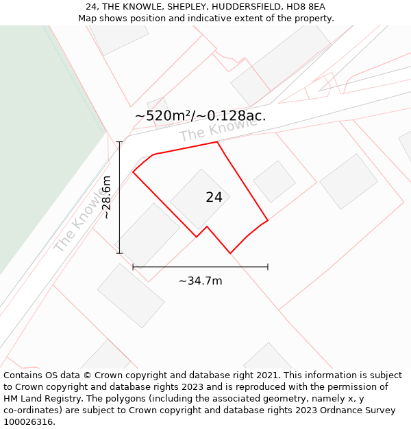 24, THE KNOWLE, SHEPLEY, HUDDERSFIELD, HD8 8EA: Plot and title map