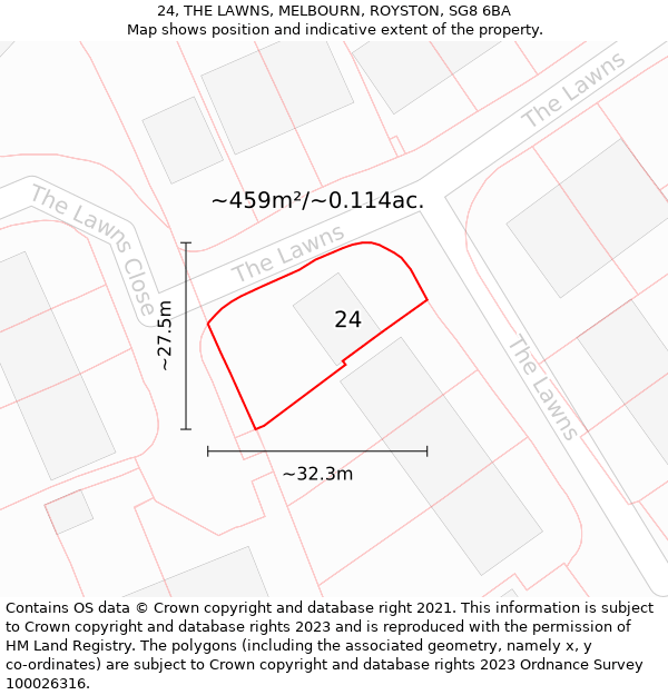 24, THE LAWNS, MELBOURN, ROYSTON, SG8 6BA: Plot and title map