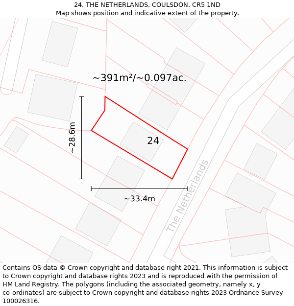 24, THE NETHERLANDS, COULSDON, CR5 1ND: Plot and title map