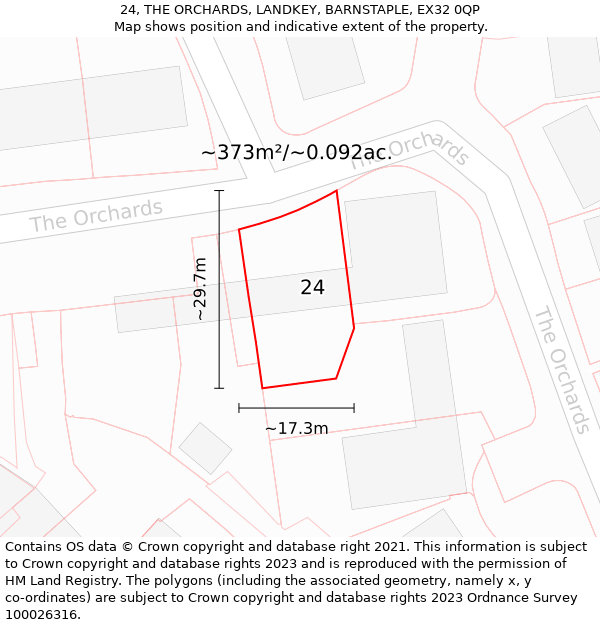 24, THE ORCHARDS, LANDKEY, BARNSTAPLE, EX32 0QP: Plot and title map