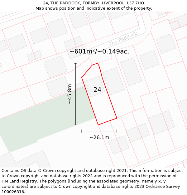 24, THE PADDOCK, FORMBY, LIVERPOOL, L37 7HQ: Plot and title map