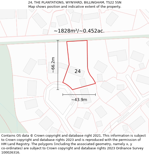 24, THE PLANTATIONS, WYNYARD, BILLINGHAM, TS22 5SN: Plot and title map