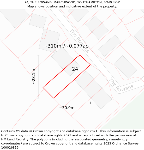 24, THE ROWANS, MARCHWOOD, SOUTHAMPTON, SO40 4YW: Plot and title map