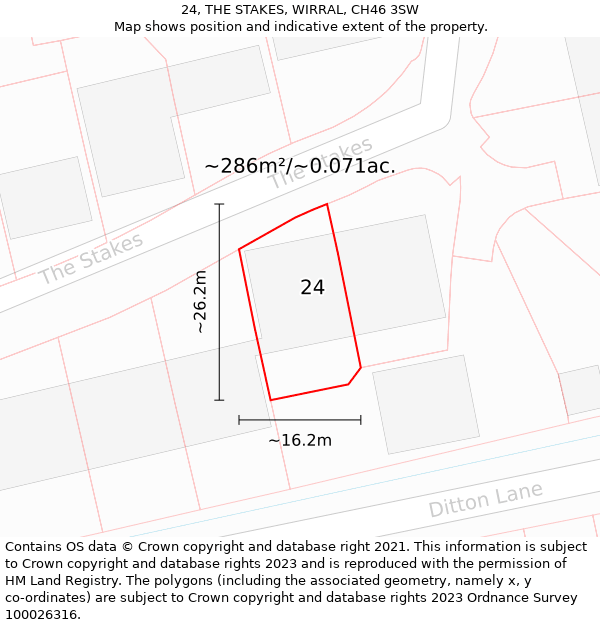 24, THE STAKES, WIRRAL, CH46 3SW: Plot and title map