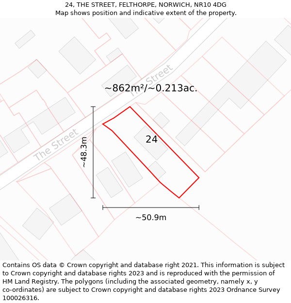 24, THE STREET, FELTHORPE, NORWICH, NR10 4DG: Plot and title map