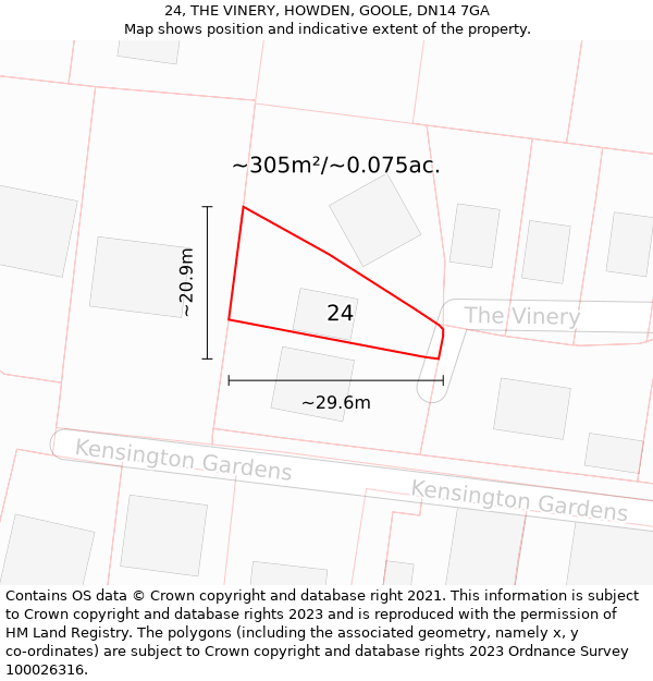 24, THE VINERY, HOWDEN, GOOLE, DN14 7GA: Plot and title map