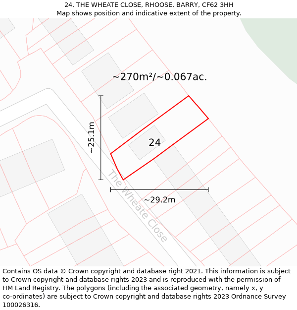 24, THE WHEATE CLOSE, RHOOSE, BARRY, CF62 3HH: Plot and title map