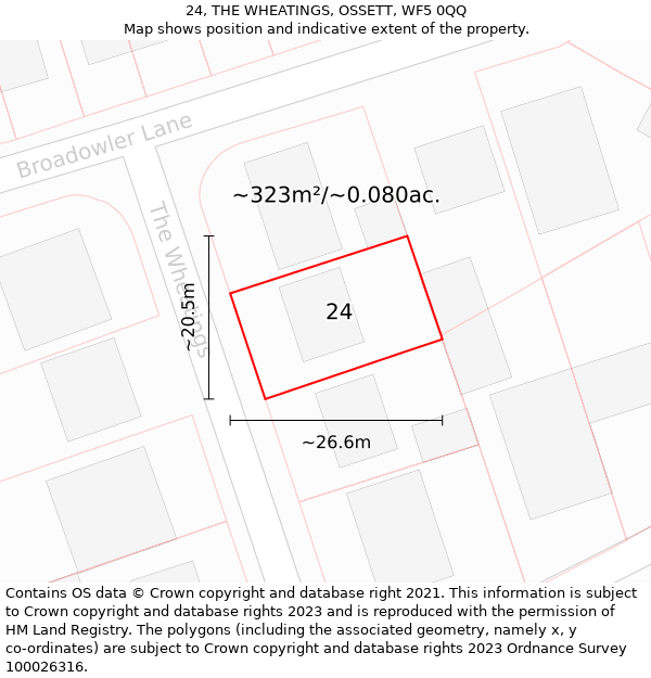 24, THE WHEATINGS, OSSETT, WF5 0QQ: Plot and title map