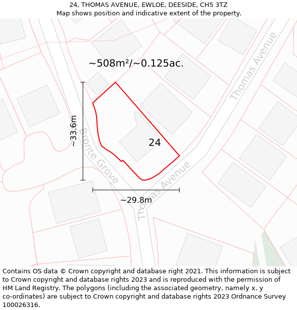 24, THOMAS AVENUE, EWLOE, DEESIDE, CH5 3TZ: Plot and title map