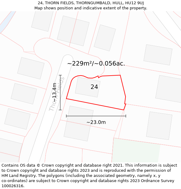 24, THORN FIELDS, THORNGUMBALD, HULL, HU12 9UJ: Plot and title map