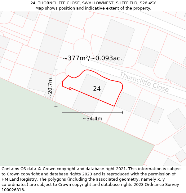 24, THORNCLIFFE CLOSE, SWALLOWNEST, SHEFFIELD, S26 4SY: Plot and title map