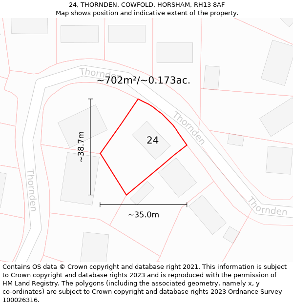 24, THORNDEN, COWFOLD, HORSHAM, RH13 8AF: Plot and title map