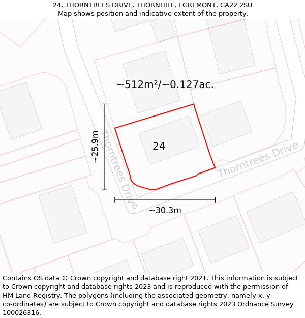 24, THORNTREES DRIVE, THORNHILL, EGREMONT, CA22 2SU: Plot and title map