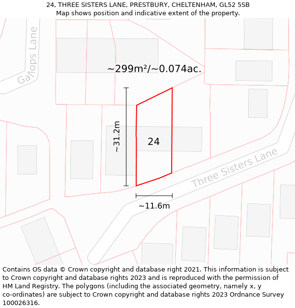 24, THREE SISTERS LANE, PRESTBURY, CHELTENHAM, GL52 5SB: Plot and title map