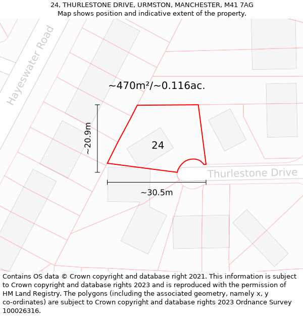 24, THURLESTONE DRIVE, URMSTON, MANCHESTER, M41 7AG: Plot and title map