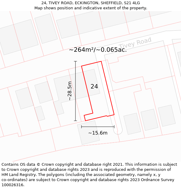 24, TIVEY ROAD, ECKINGTON, SHEFFIELD, S21 4LG: Plot and title map