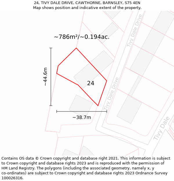 24, TIVY DALE DRIVE, CAWTHORNE, BARNSLEY, S75 4EN: Plot and title map