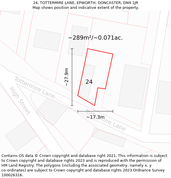 24, TOTTERMIRE LANE, EPWORTH, DONCASTER, DN9 1JR: Plot and title map