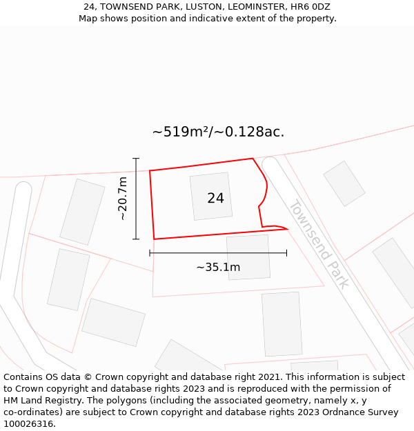 24, TOWNSEND PARK, LUSTON, LEOMINSTER, HR6 0DZ: Plot and title map