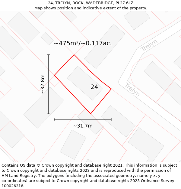 24, TRELYN, ROCK, WADEBRIDGE, PL27 6LZ: Plot and title map