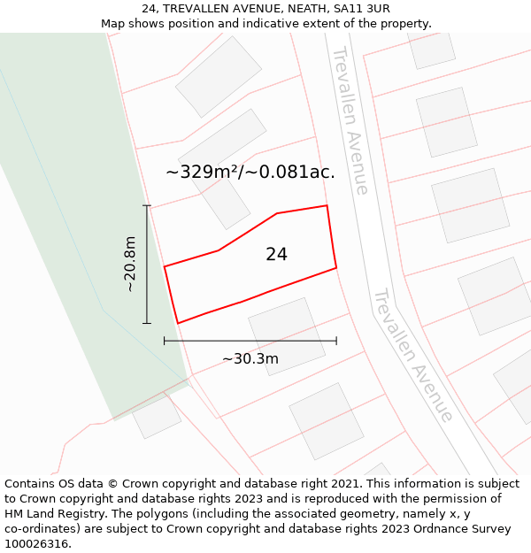 24, TREVALLEN AVENUE, NEATH, SA11 3UR: Plot and title map