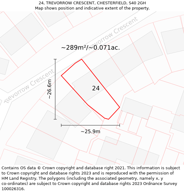 24, TREVORROW CRESCENT, CHESTERFIELD, S40 2GH: Plot and title map