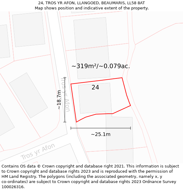 24, TROS YR AFON, LLANGOED, BEAUMARIS, LL58 8AT: Plot and title map