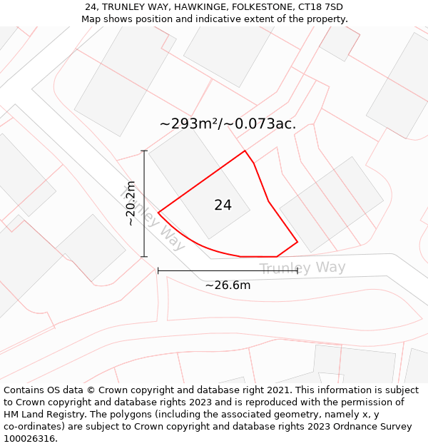 24, TRUNLEY WAY, HAWKINGE, FOLKESTONE, CT18 7SD: Plot and title map