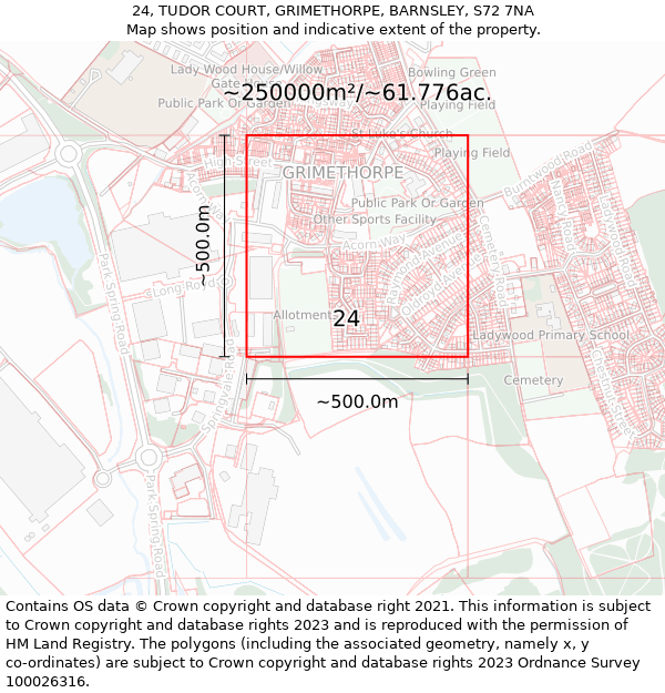 24, TUDOR COURT, GRIMETHORPE, BARNSLEY, S72 7NA: Plot and title map