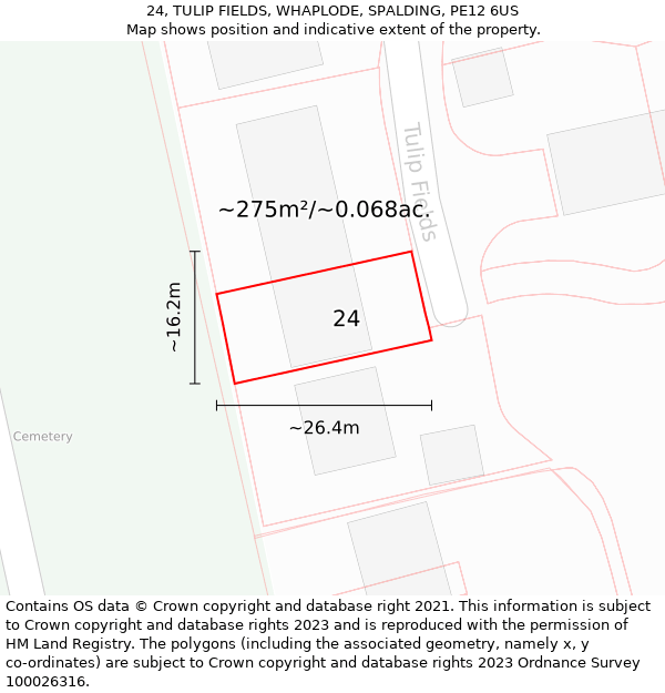 24, TULIP FIELDS, WHAPLODE, SPALDING, PE12 6US: Plot and title map