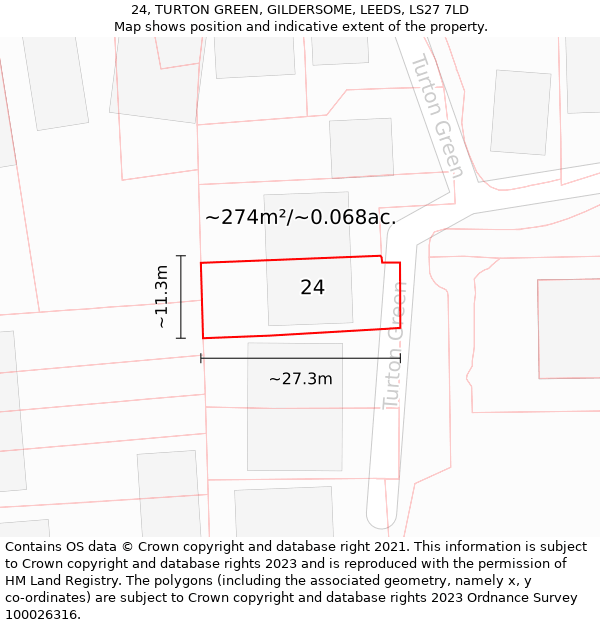 24, TURTON GREEN, GILDERSOME, LEEDS, LS27 7LD: Plot and title map