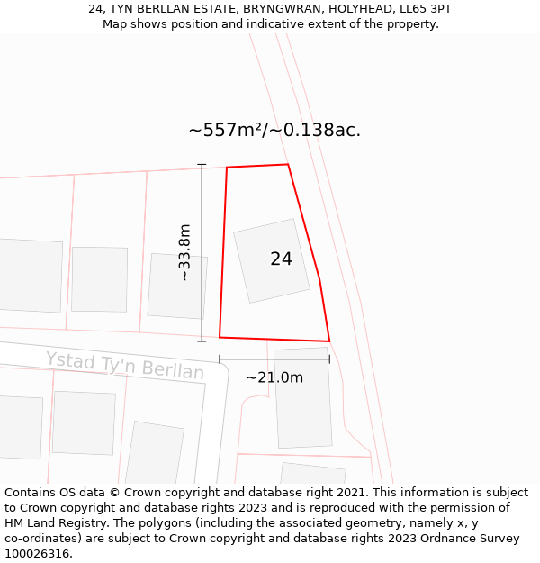 24, TYN BERLLAN ESTATE, BRYNGWRAN, HOLYHEAD, LL65 3PT: Plot and title map