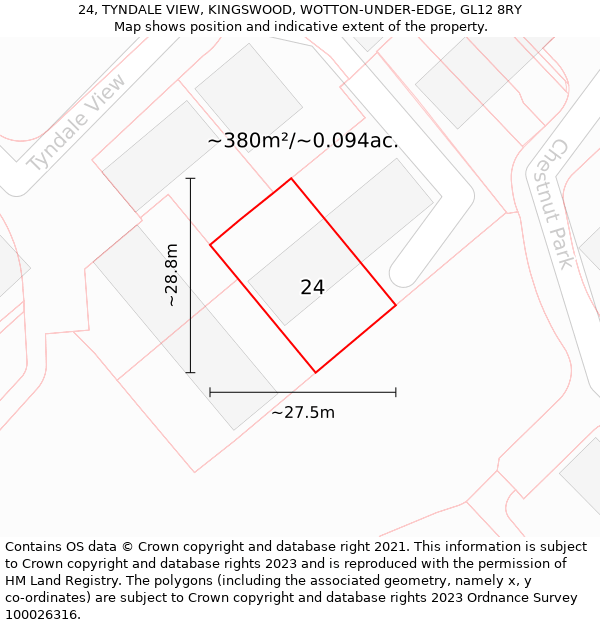 24, TYNDALE VIEW, KINGSWOOD, WOTTON-UNDER-EDGE, GL12 8RY: Plot and title map