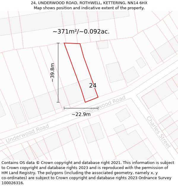 24, UNDERWOOD ROAD, ROTHWELL, KETTERING, NN14 6HX: Plot and title map