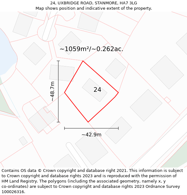 24, UXBRIDGE ROAD, STANMORE, HA7 3LG: Plot and title map