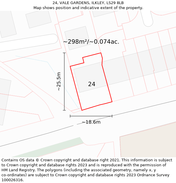 24, VALE GARDENS, ILKLEY, LS29 8LB: Plot and title map