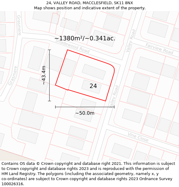 24, VALLEY ROAD, MACCLESFIELD, SK11 8NX: Plot and title map