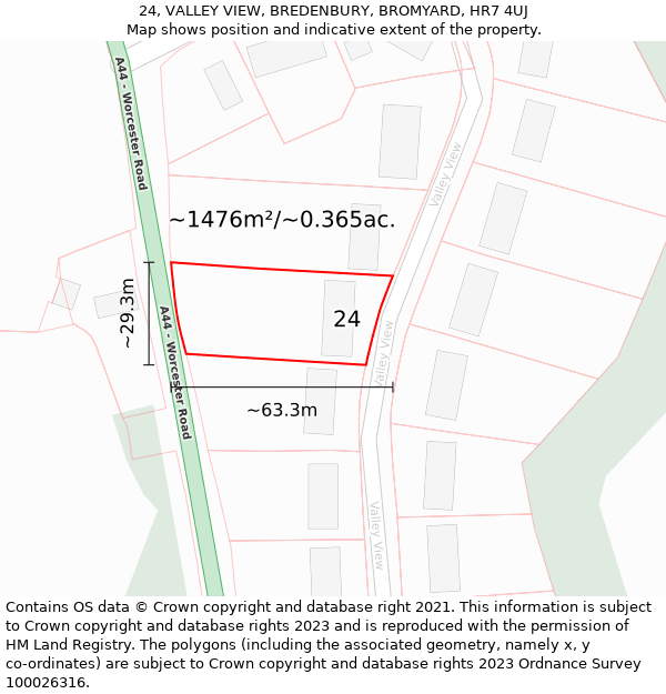 24, VALLEY VIEW, BREDENBURY, BROMYARD, HR7 4UJ: Plot and title map