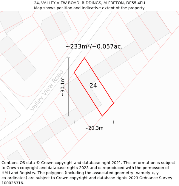 24, VALLEY VIEW ROAD, RIDDINGS, ALFRETON, DE55 4EU: Plot and title map