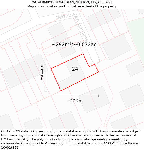 24, VERMUYDEN GARDENS, SUTTON, ELY, CB6 2QR: Plot and title map