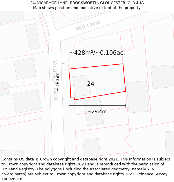 24, VICARAGE LANE, BROCKWORTH, GLOUCESTER, GL3 4HA: Plot and title map