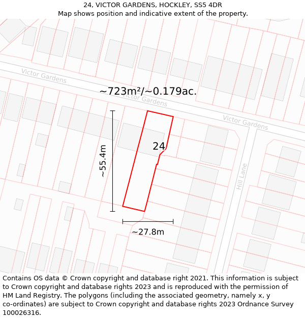 24, VICTOR GARDENS, HOCKLEY, SS5 4DR: Plot and title map