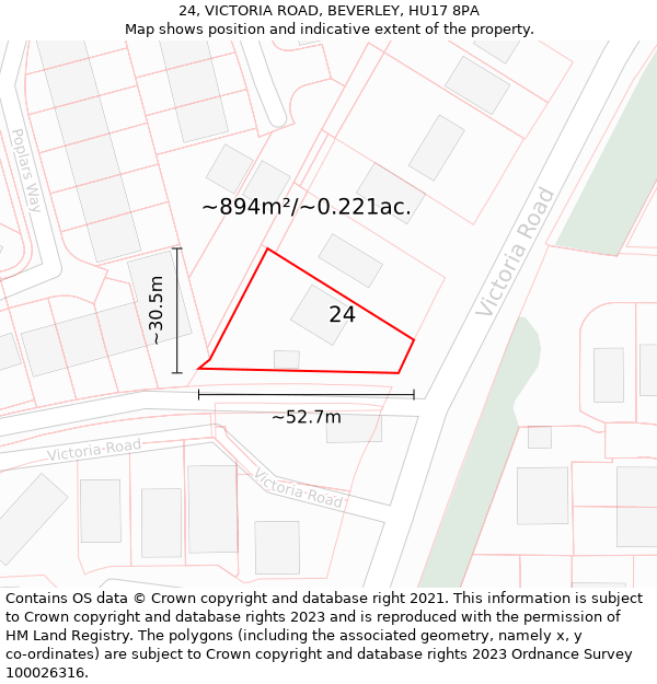 24, VICTORIA ROAD, BEVERLEY, HU17 8PA: Plot and title map
