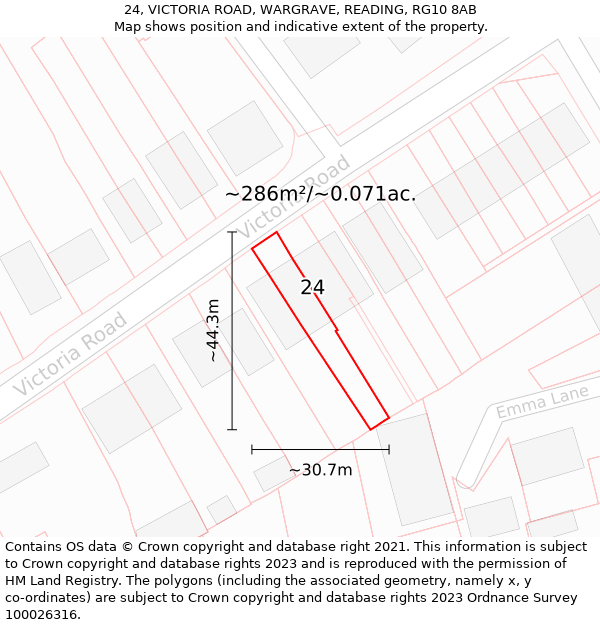 24, VICTORIA ROAD, WARGRAVE, READING, RG10 8AB: Plot and title map