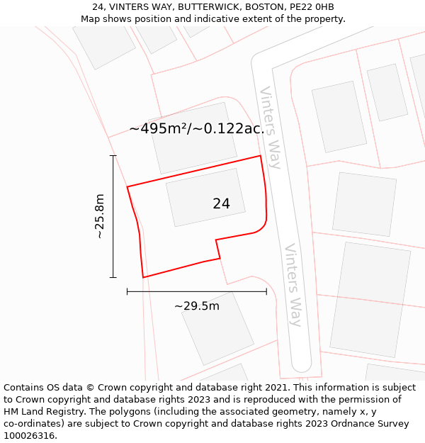 24, VINTERS WAY, BUTTERWICK, BOSTON, PE22 0HB: Plot and title map