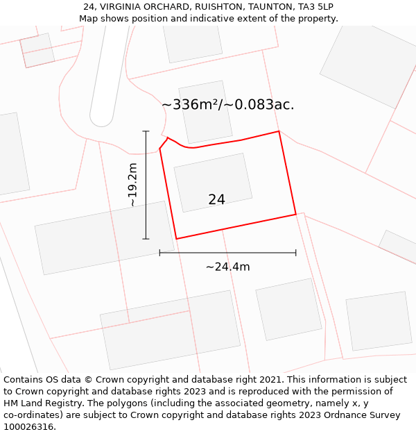 24, VIRGINIA ORCHARD, RUISHTON, TAUNTON, TA3 5LP: Plot and title map