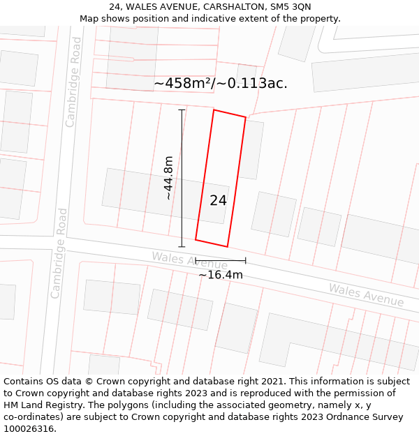 24, WALES AVENUE, CARSHALTON, SM5 3QN: Plot and title map